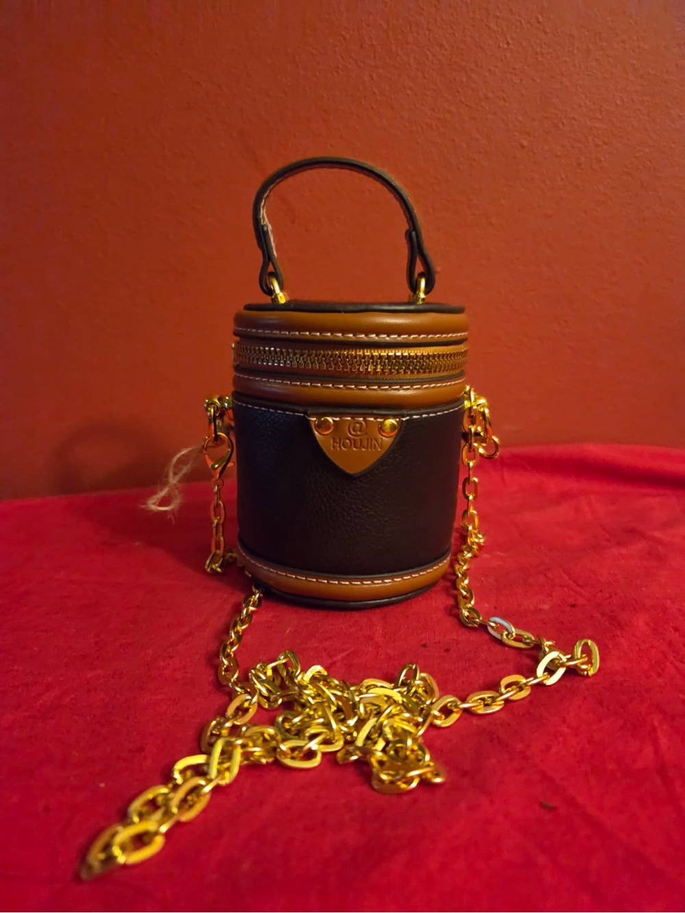 HOJiN Cylinder Crossbody Bag in Black and Brown